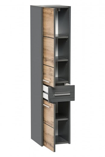 Meuble de salle de bain haut avec 2 portes et 1 tiroir, Ibiza Anthracite, l30xA33xH135 cm