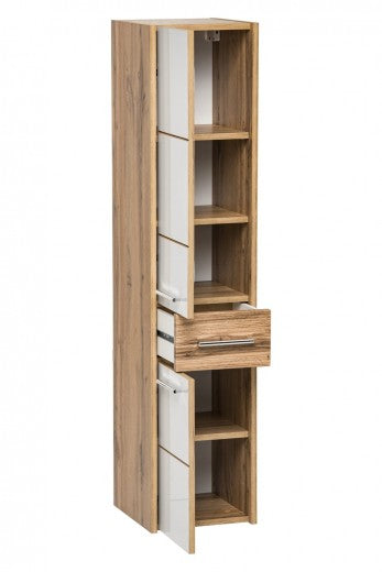 Meuble de salle de bain haut avec 2 portes et 1 tiroir, Ibiza Blanc, l30xA33xH135 cm