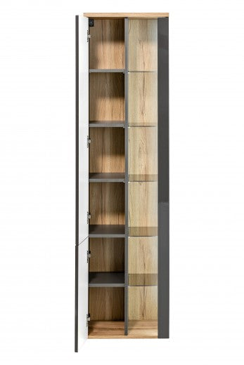 Meuble de salle de bain haut avec étagères et 2 portes, Bahama Gris, l45xA33xH170 cm