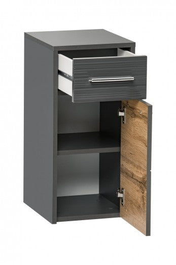 Meuble de salle de bain suspendu 1 porte et 1 tiroir, Ibiza Anthracite, l30xA33xH63 cm