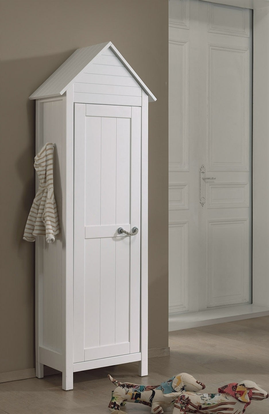 Pin et MDF Boîte en bois avec 1 porte, pour les enfants Lewis White, L62XA40X191.5 cm