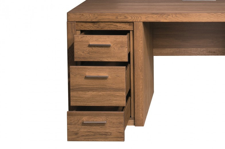 Table de bureau en placage et aggloméré, avec 3 tiroirs et 1 porte Velvet 37 Chêne Rustique, L177xl80xH78 cm