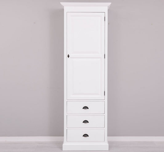 Armoire en bois de sapin avec 1 porte et 3 tiroirs, Pasy PS479 peint, l75xa40x220 cm-blanc