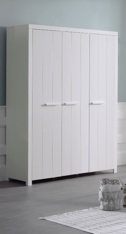Armoire en bois en pin et MDF avec 3 portes, pour les enfants Erik White, L144.5xa55xh205 cm