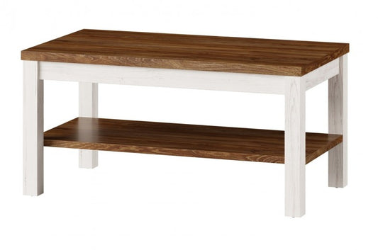 Table basse en châtaignier Country 41 Blanc / Chêne, L110xl60xH45 cm