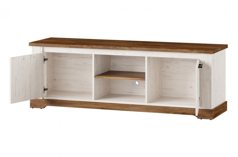 Commode TV en palette, avec 2 portes Country Small 25 Blanc / Chêne, l163xA45xH56 cm