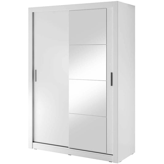 Armoire en bois clair, avec 2 portes coulissantes et miroir Arti 04, Blanc Mat, L150xP60xH215 cm