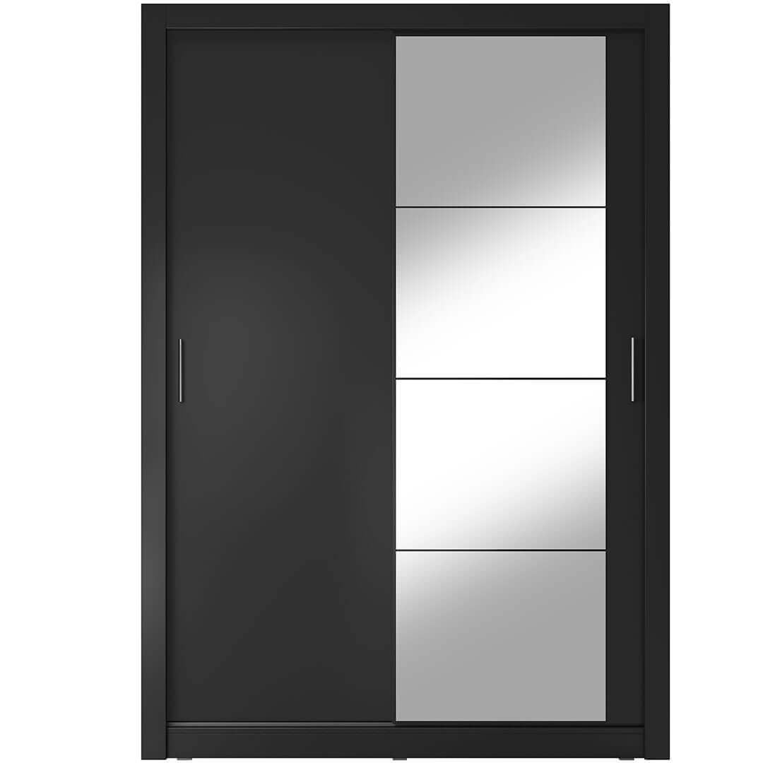 Armoire en bois clair, avec 2 portes coulissantes et miroir Arti 04, Noir Mat, L150xP60xH215 cm