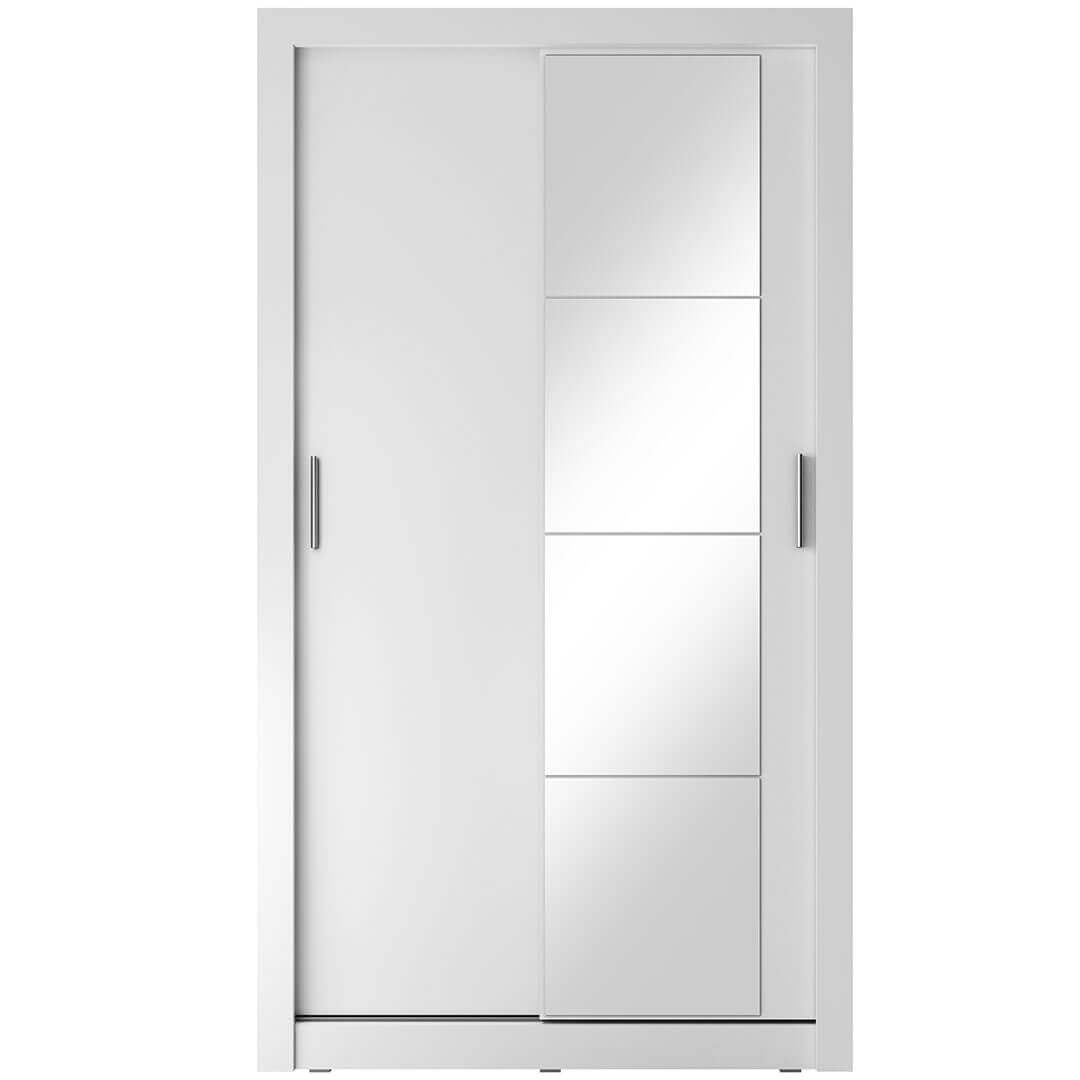 Armoire en bois clair, avec 2 portes coulissantes et miroir Arti 06, Blanc Mat, L120xP60xH215 cm