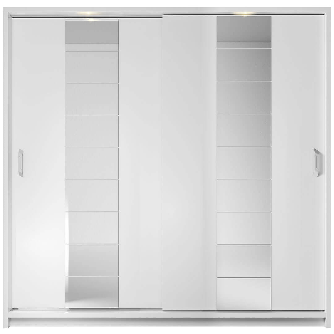 Armoire en bois clair, avec 2 portes coulissantes et miroir Arti 14, Blanc Mat, L220xL63xH215 cm