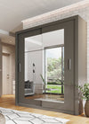 Armoire en bois clair avec 2 portes coulissantes et miroir Idea 02 Carré, Gris Mat, L180xP60xH215 cm
