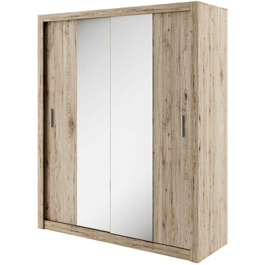 Armoire en bois clair avec 2 portes coulissantes et miroir Idea 03 Chêne San Remo, L180xP60xH215 cm