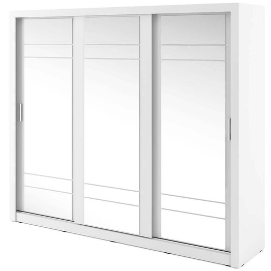 Armoire en bois clair avec 3 portes coulissantes et miroir Arti 02 Triple, Blanc Mat, L250xP60xH215 cm