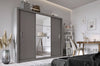 Armoire en bois clair avec 3 portes coulissantes et miroir Idea 01, Gris Mat, L250xP60xH215 cm