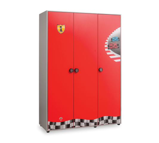 Armoire à 3 portes, pour enfants Race Cup Rouge / Bleu clair, l136xA55xH198 cm