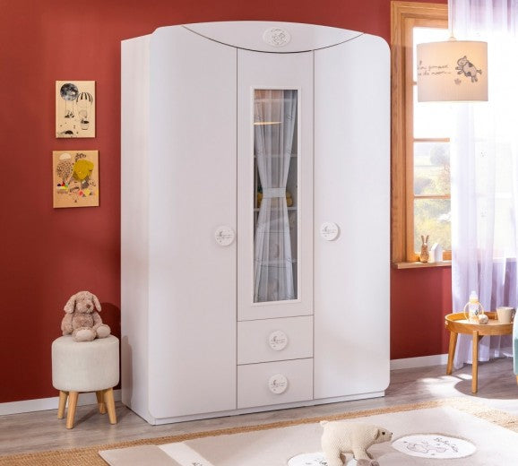 Armoire palette 3 portes et 2 tiroirs, pour bébé Baby Cotton Blanc, l133xA57xH201 cm