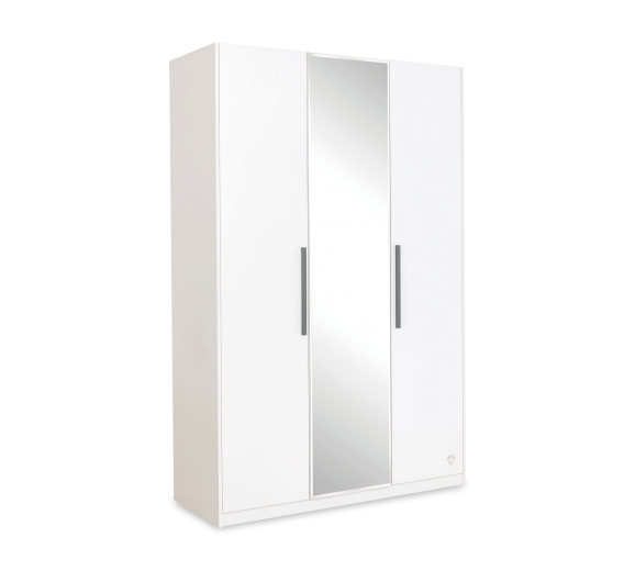Armoire à palettes avec 3 portes et miroir, pour jeune blanc, l135xA54xH209 cm