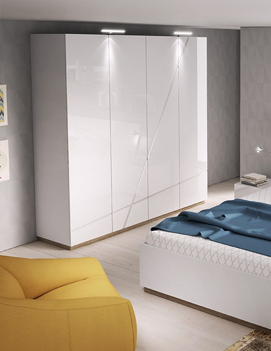 Armoire en érable à 4 portes Futura 11 Blanc / Chêne, Riviera, L200xL60xH216 cm