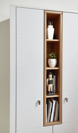 Meuble d'entrée palette et MDF avec 2 tiroirs et 2 portes, Selina Blanc / Naturel, l92xA41xH202 cm