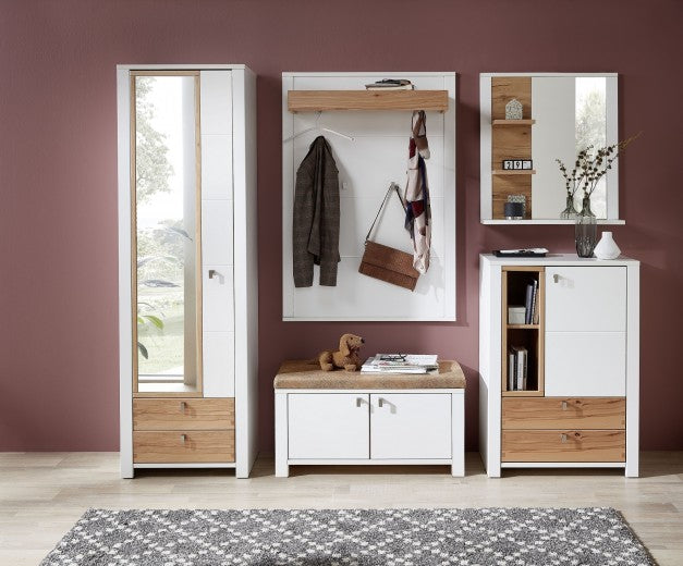 Miroir décoratif avec 2 étagères en aggloméré et MDF, Selina Blanc / Naturel, l73xA15xH80 cm