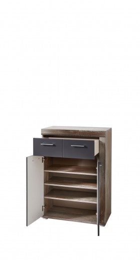 Meuble en bois aggloméré et MDF, avec 1 tiroir et 2 portes Krone Graphite / Natur, l77xA38xH107 cm