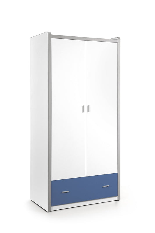 PAL et armoire en métal avec 2 portes et 1 tiroir, pour les enfants Bonny blanc / bleu, L96.5xa60xh202 cm