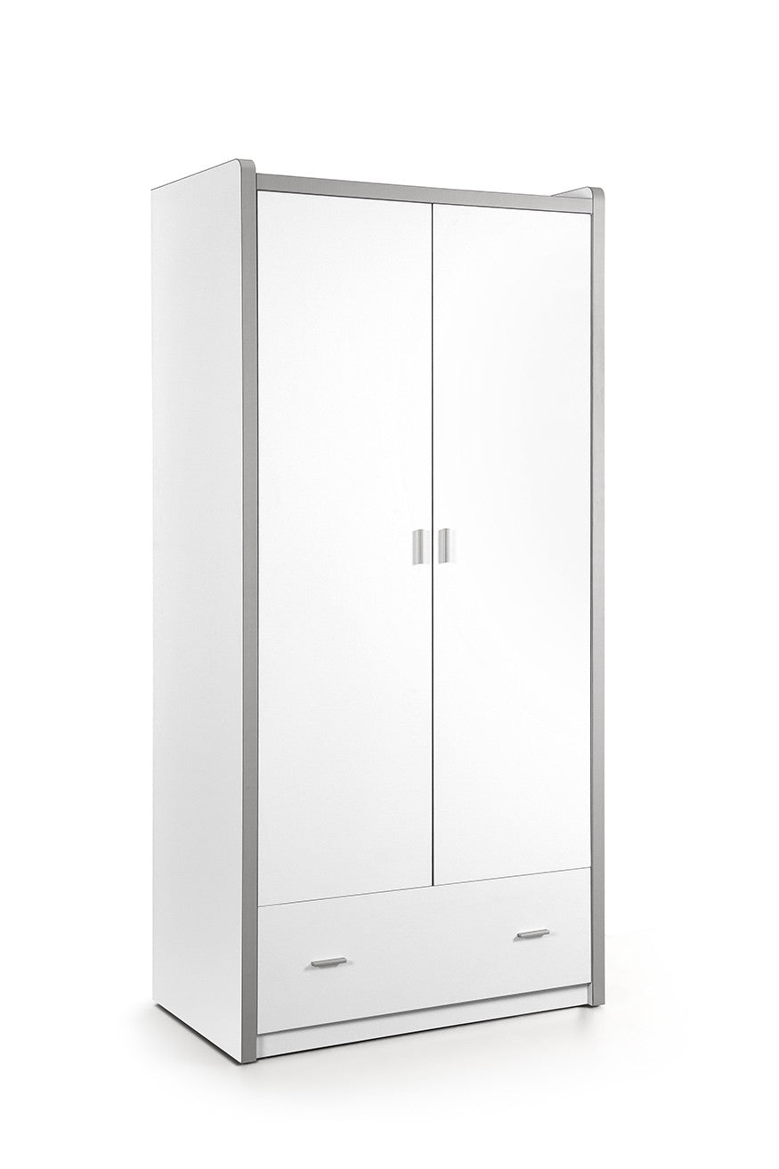 Cabinet PAL et métal avec 2 portes et 1 tiroir, pour Bonny White Children, L96.5xa60xh202 cm