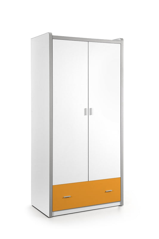 PAL et armoire en métal avec 2 portes et 1 tiroir, pour enfants blanc / orange, L96.5xa60xh202 cm