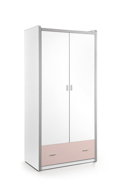 PAL et armoire en métal avec 2 portes et 1 tiroir, pour Bonny White / Pink Children, L96.5xa60xh202 cm