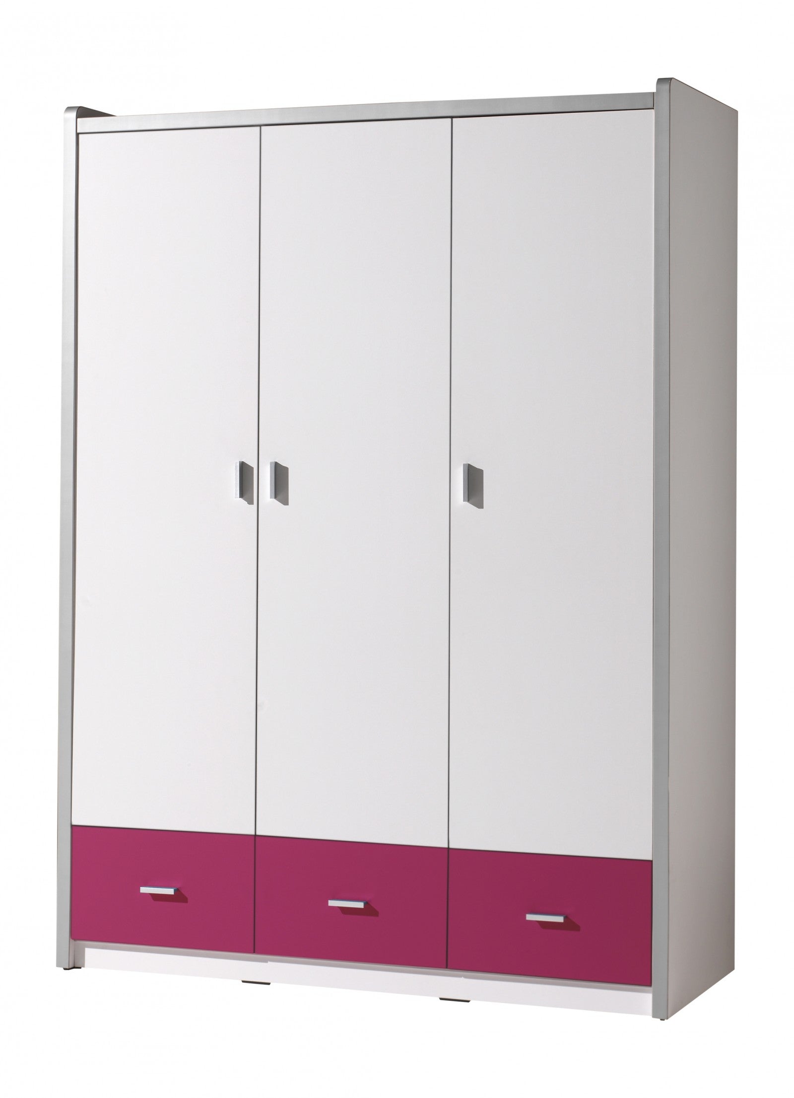 Cabinet PAL et métal avec 3 portes et 3 tiroirs, pour Bonny White / Fucsia Children, L140.5xa59xh202 cm
