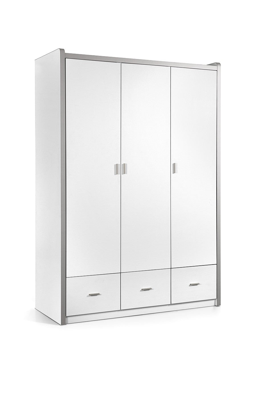 Cabinet PAL et métal avec 3 portes et 3 tiroirs, pour Bonny White Children, L140.5xa59xh202 cm