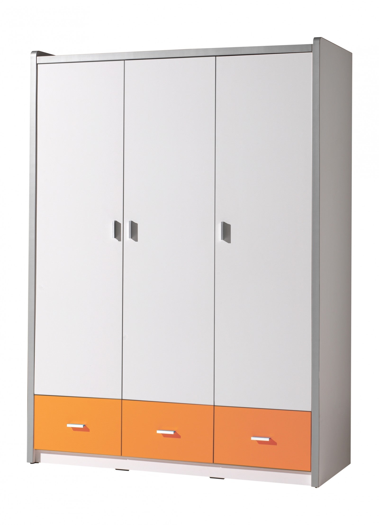 Cabinet PAL et métal avec 3 portes et 3 tiroirs, pour les enfants Bonny White / Orange, L140.5xa59xh202 cm