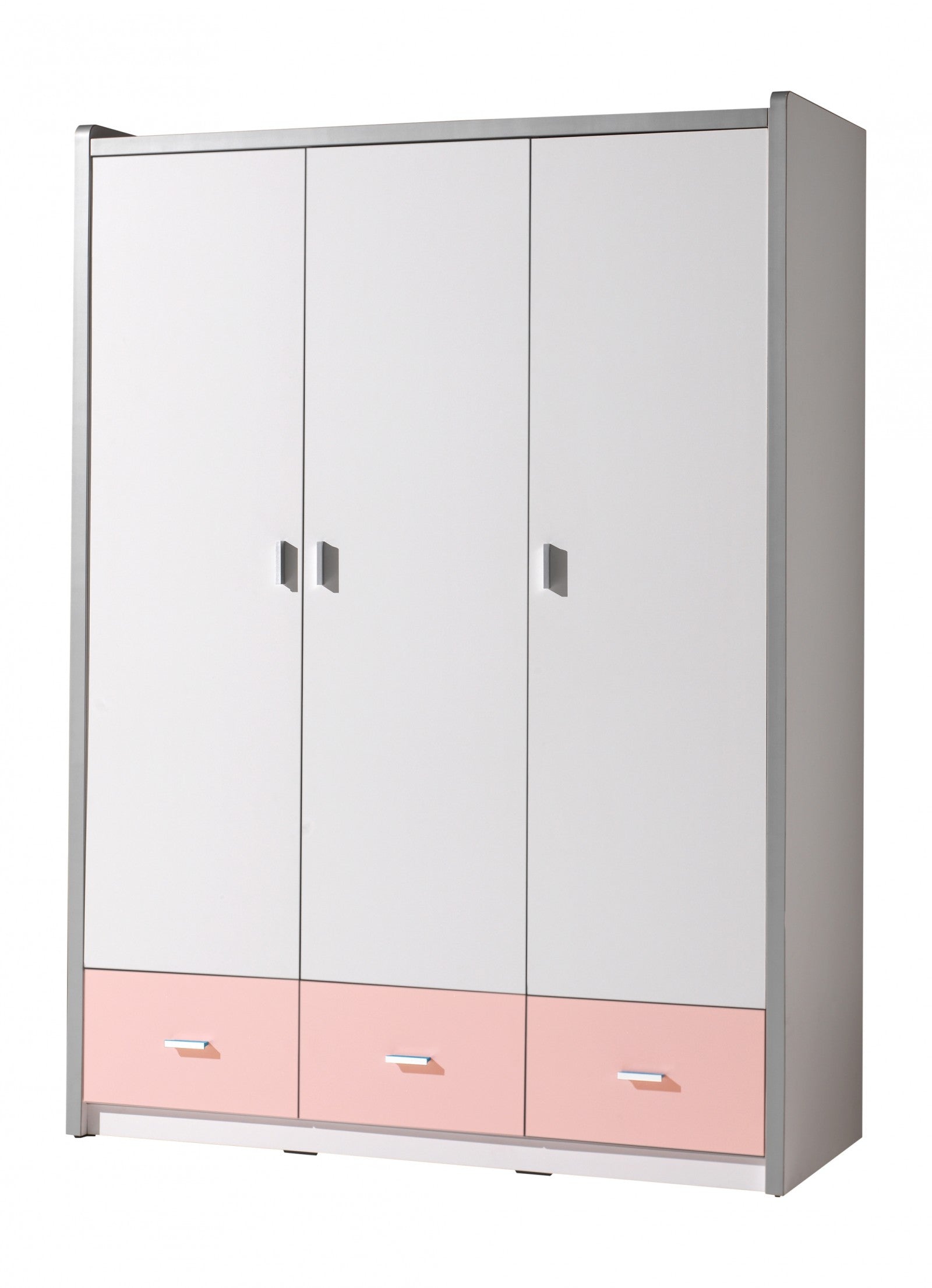 Cabinet PAL et métal avec 3 portes et 3 tiroirs, pour Bonny White / Pink Children, L140.5XA59XH202 CM