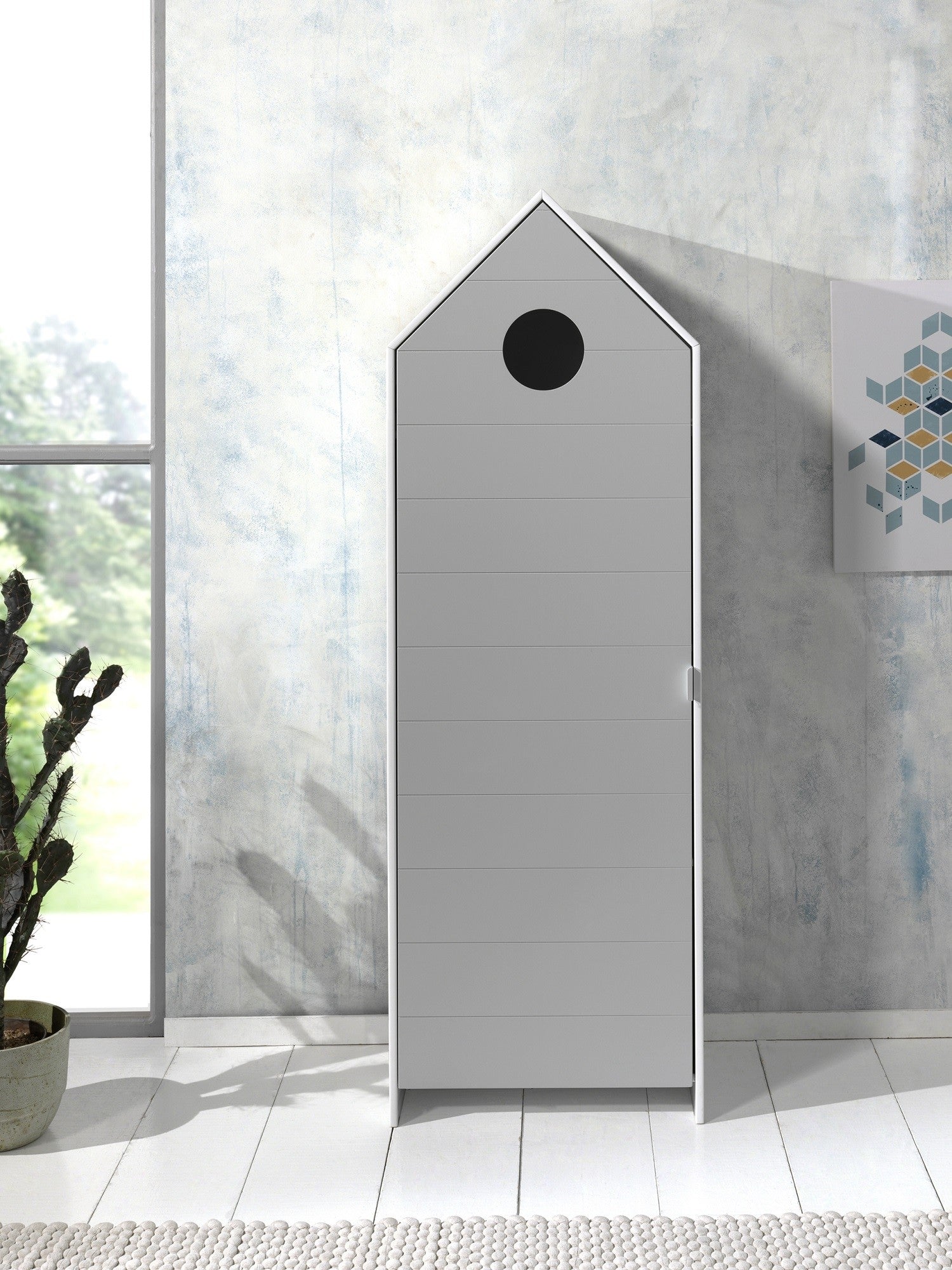 Armoire de type boîte MDF, avec 1 porte pour enfants gris / blanc, L57.6xa37xh171.3 cm