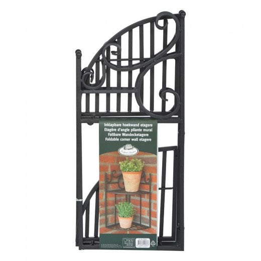 Étagère pliante pour pots de jardin / terrasse, métal, étagère d'angle noire, L22.1xl22xH47,2 cm
