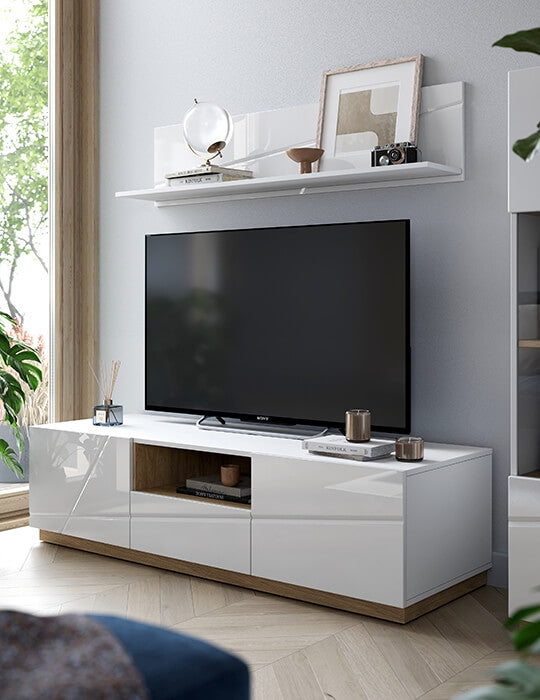 Étagère suspendue en bois, Futura 04, Blanc, L130xl22xH30 cm