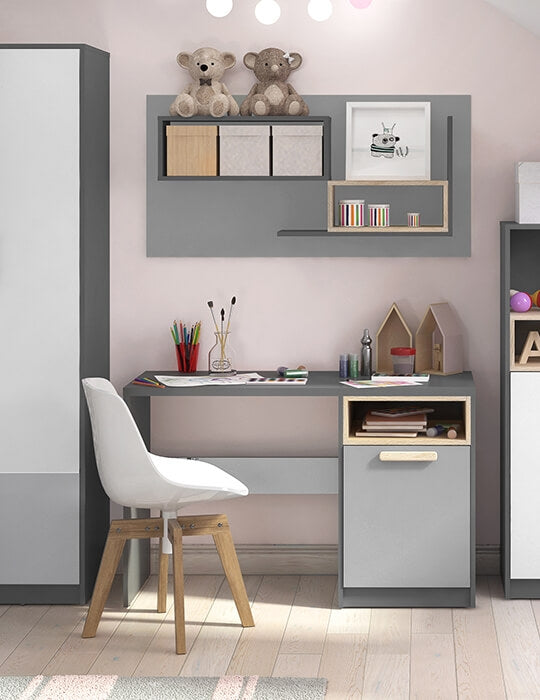 Étagère suspendue en bois, pour enfants et jeunes, Pok, Gris / Hêtre / Graphite, L120xW22xH60 cm