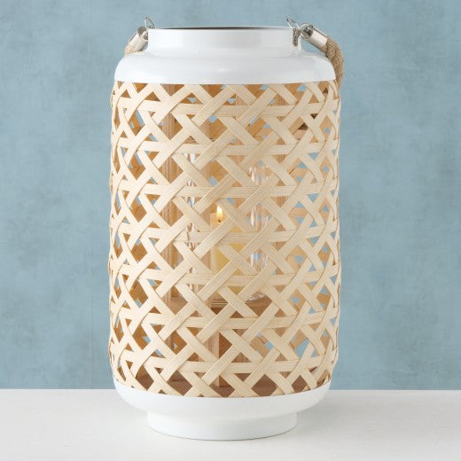 Lanterne décorative en métal et bambou Carole Naturel / Blanc, Ø22xH39 cm