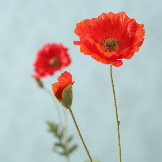 Fil Fleur Artificielle Coquelicot Rouge / Vert, Modèles Assortis, H64 cm