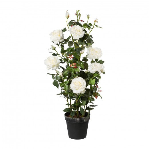 Fleur artificielle en pot, Rosier Blanc, H112 cm