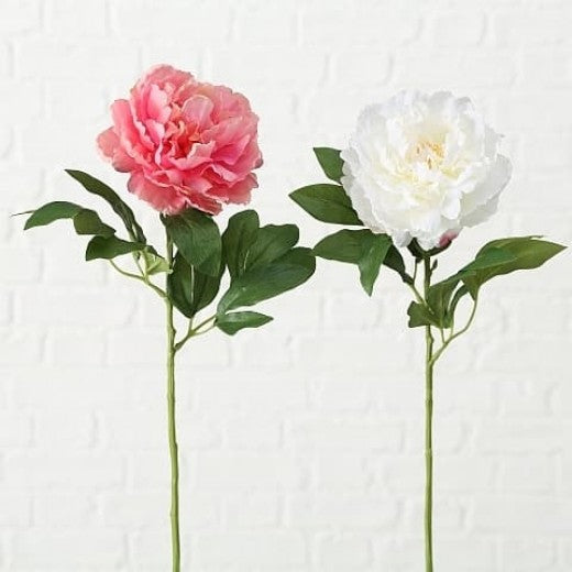 Fleur artificielle Pivoine Blanc / Rose, H66 cm, 2 pièces