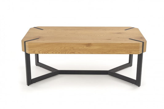 Table basse en MDF et métal Lavida Chêne Doré / Noir, L110xl60xH43 cm