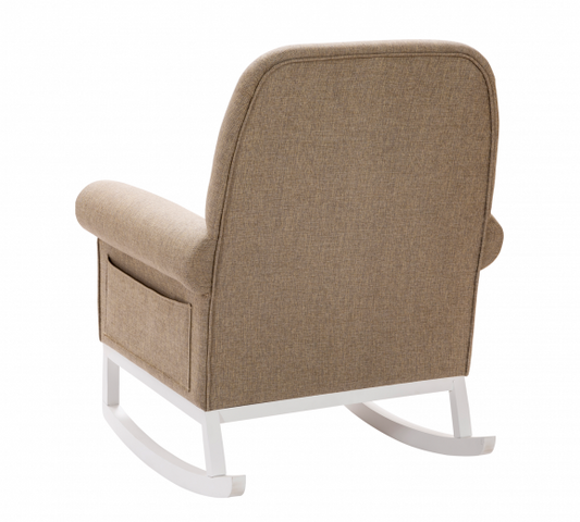 Chaise à bascule rembourrée en tissu, avec pieds en bois beige à bascule / blanc, l81xA85xH104 cm