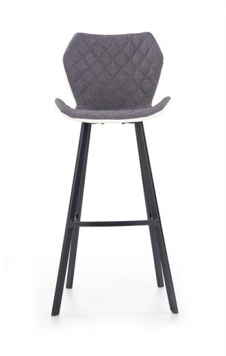Tabouret de bar rembourré en tissu écologique et cuir, avec pieds en métal H-83 Blanc / Gris, l49xA53xH113 cm