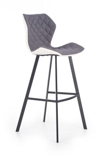 Tabouret de bar rembourré en tissu écologique et cuir, avec pieds en métal H-83 Blanc / Gris, l49xA53xH113 cm