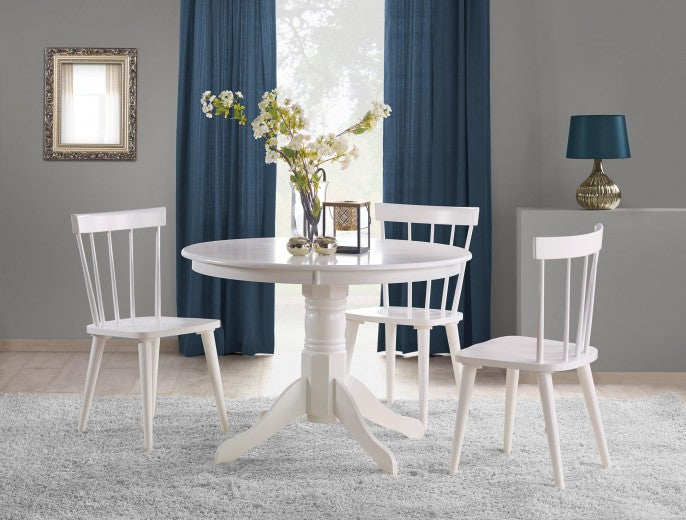 Set de table en MDF et bois Gloster Blanc + 4 chaises en hévéa Barkley Blanc, Ø106xH75 cm