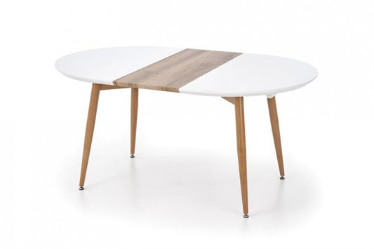 Table extensible en MDF et métal Edward Blanc / Honey Oak, L120-200xl100xH75 cm