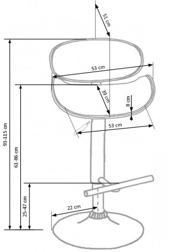 Tabouret de bar rembourré en éco-cuir, avec pied en métal H-44 Noir, l53xA51xH93-115 cm