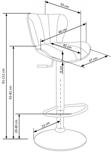 Tabouret de bar rembourré en éco-cuir, avec pied en métal H-69 Noir, l48xA55xH91-111 cm