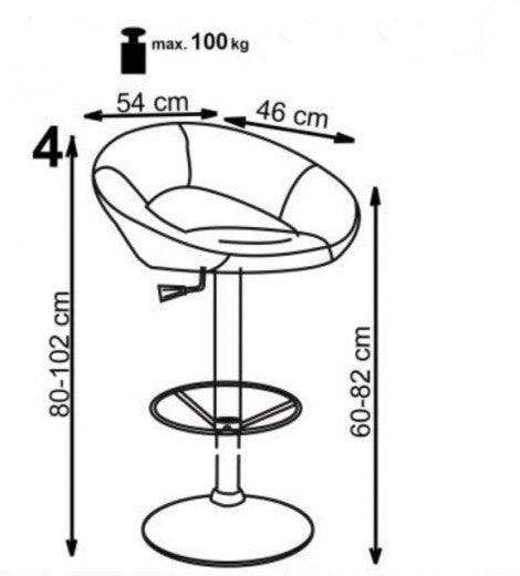 Tabouret de bar rembourré en éco-cuir, avec pied en métal H-15 Crème, l54xA46xH80-102 cm